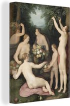 Canvas Schilderij Pomona ontvangt de fruitoogst - Schilderij van Cornelis Cornelisz. van Haarlem - 30x40 cm - Wanddecoratie