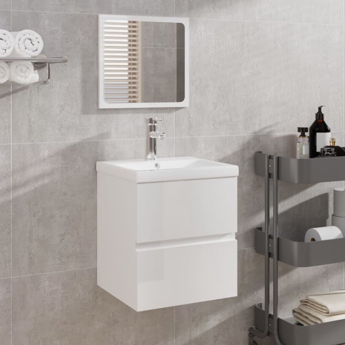 Prolenta Premium - Badkamerkast met spiegel bewerkt hout hoogglans wit