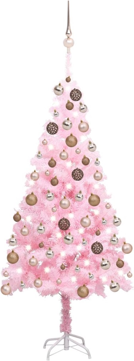 Prolenta Premium - Kunstkerstboom met LED's en kerstballen 180 cm PVC roze