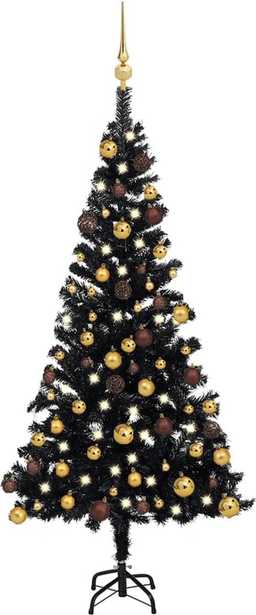 Prolenta Premium - Kunstkerstboom met LED's en kerstballen 120 cm PVC zwart
