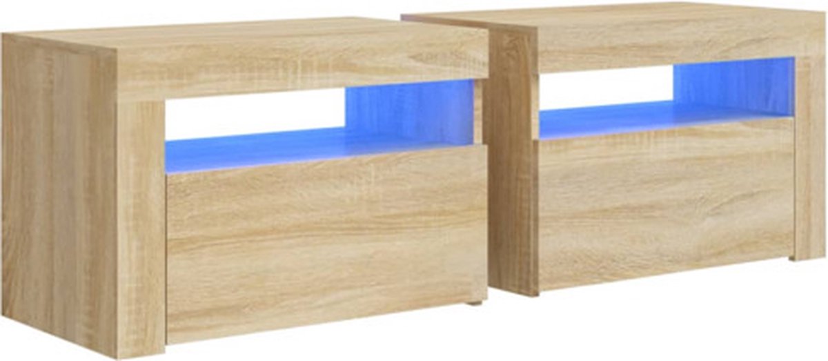 Nachtkastjes 2 st met LED's 60x35x40 cm oud houtkleurig kopen Nachtkastjes 2 st met LED's 60x35x40 cm oud houtkleurig kopen