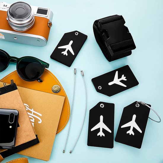 BOTC Kofferriem met Kofferlabel - 4-Delig - 2 Kofferband en 2 Bagagelabel - bagageriemen - Bagageband - Verstelbaar - Zwart