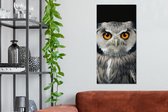 Canvas - Dieren - Uil - Vogel - Oranje - Zwart - Canvasdoek - 40x80 cm - Schilderijen op canvas - Muurdecoratie