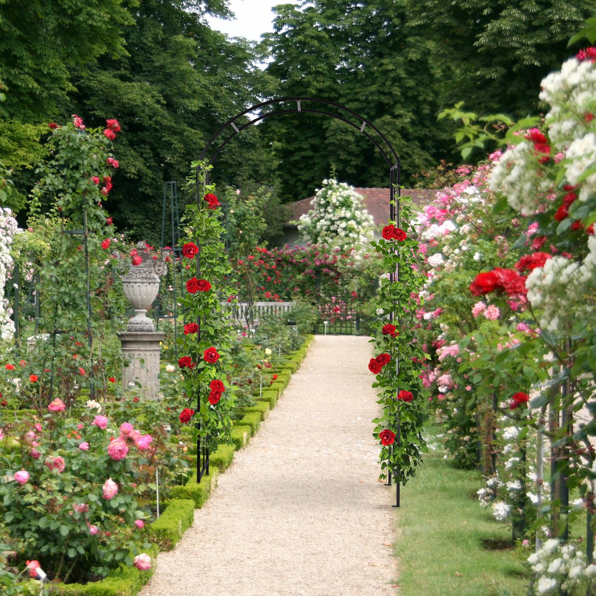 Grote metalen tuin rozenboog latwerk voor klimplanten met 20 mm vierkante buis zwart/wit/groen/bruin 140 cm 340 cm verstelbare hoogte elegante tuinprieel pergola ideaal voor buitendecoratie (Whi
