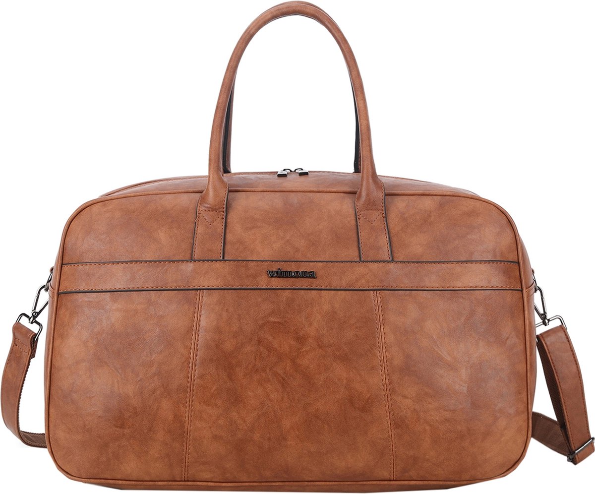 Wimona AMSTERDAM Reistas / Weekendtas - 29 x 51 x 30 cm - Weekendtas / Sporttas - Ruime en lichte reistas 44 liter inhoud - COGNAC