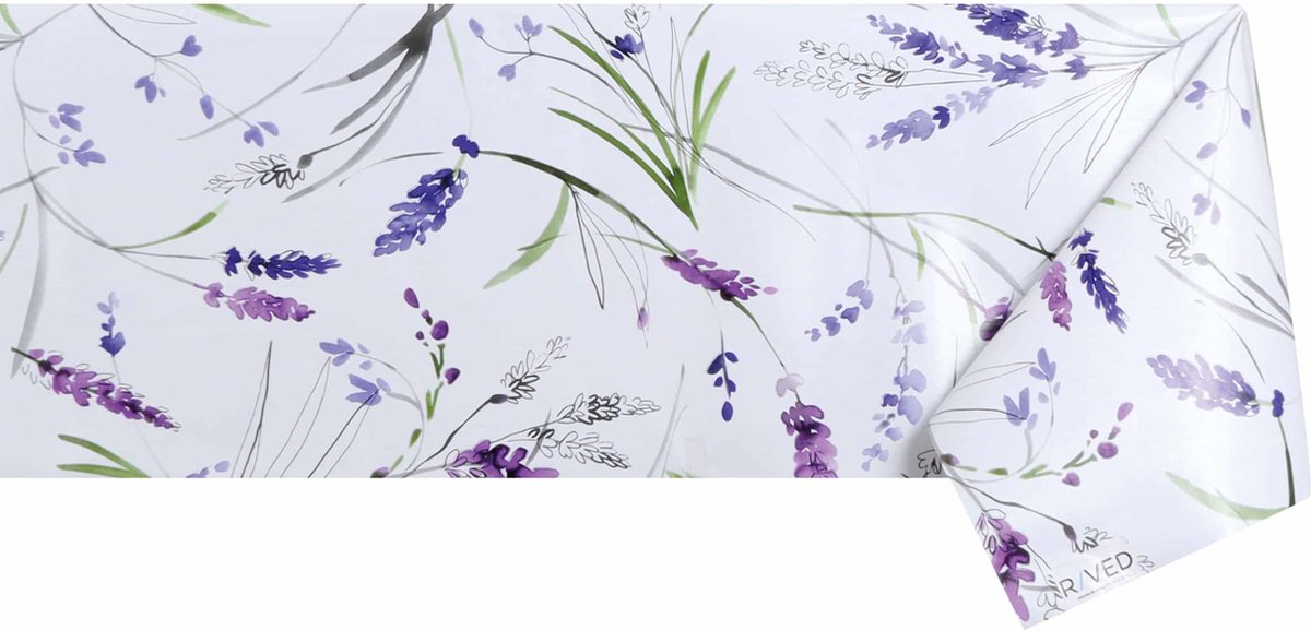 Raved Tafelzeil Lavendel Bloemen 140 cm x 210 cm - Wit - PVC - Afwasbaar