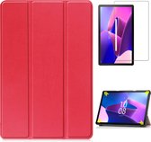 Case2go - Tablet hoes & Screenprotector geschikt voor Lenovo Tab M10 (3e generatie) (TB328FU, TB328XU) - 10.1 inch - Tri-Fold Book Case met Auto/Wake functie - Rood