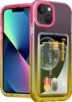 ShieldCase telefoonhoesje geschikt voor Apple iPhone 13 hoesje colorful pasjeshouder - roze/geel - Hoesje met pasjeshouder - Kaarthouder case - Hardcase siliconen tpu - Silicone case shockproof