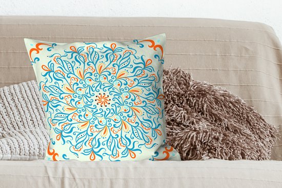 Coussins Coussins décoratifs - Coussin - Motif carré avec un mandala bleu et décoré sur fond clair - 60x60 cm - Coussin en coton