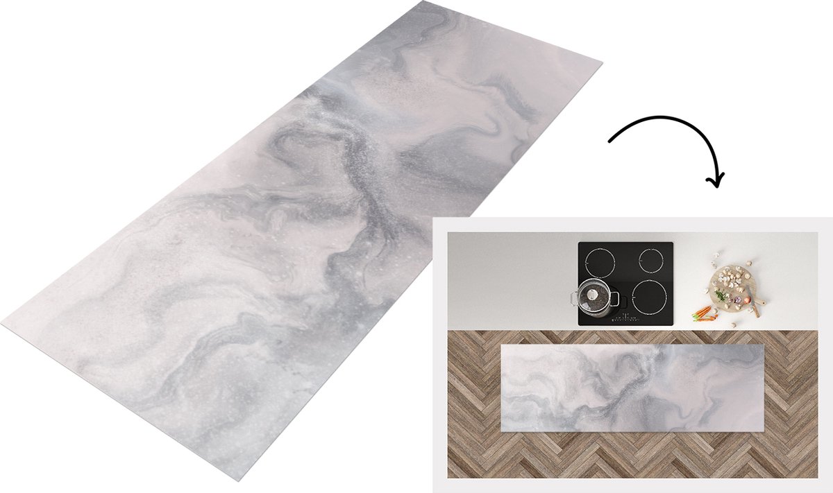 KitchenYeah Keukenloper - Loper keuken - Wolken - Abstract - Verf - 150x50 cm - Keukenloper vinyl Multicolor