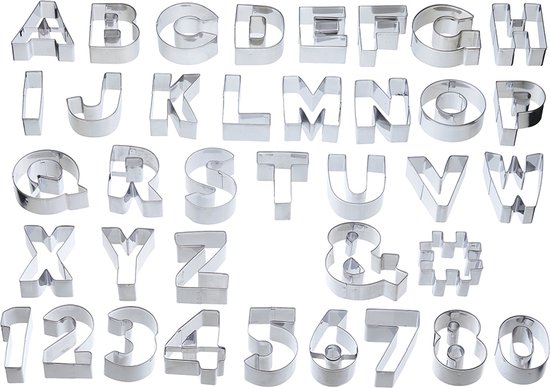 KC Blue Sweetly Does It Koekjes Vormpjes - Alfabet Uitstekers voor Koekjes met Opbergtas Metaal Set van Cijfers en Letters - Zilver