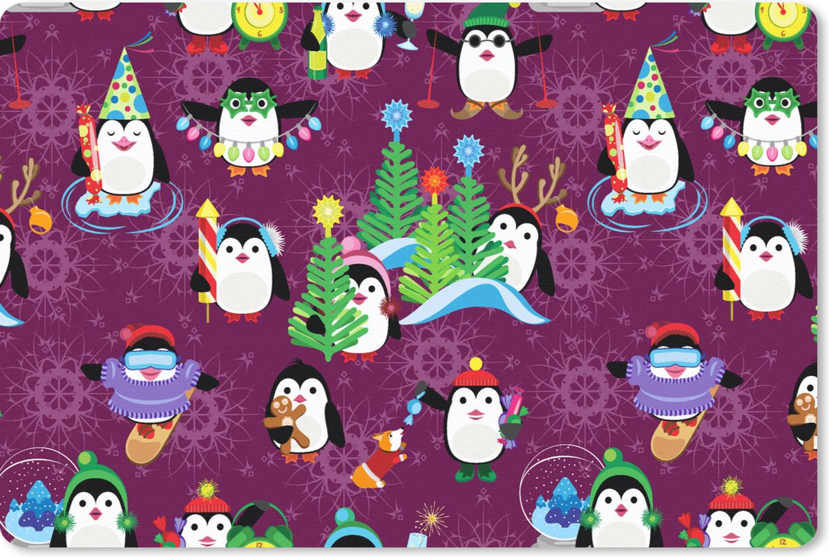 Muismat 27x18 cm - Mousepad Pinguïn - Kerstmis - Vuurwerk - Winter - Design - Muismatten