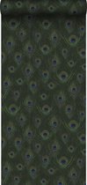 Papier peint Origine plumes de paon vert mousse - 347765-0,53 x 10,05 m
