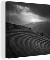 Tableau Peinture Indonésie - Riz - Zwart - Wit - 90x90 cm - Décoration murale