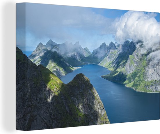 Canvas Schilderij Uitzicht over fjorden in Noorwegen - Wanddecoratie