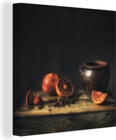 Canvas Schilderij Schilderij - Stilleven - Vaas - Tafel - Sinaasappel - Kunst - 90x90 cm - Wanddecoratie