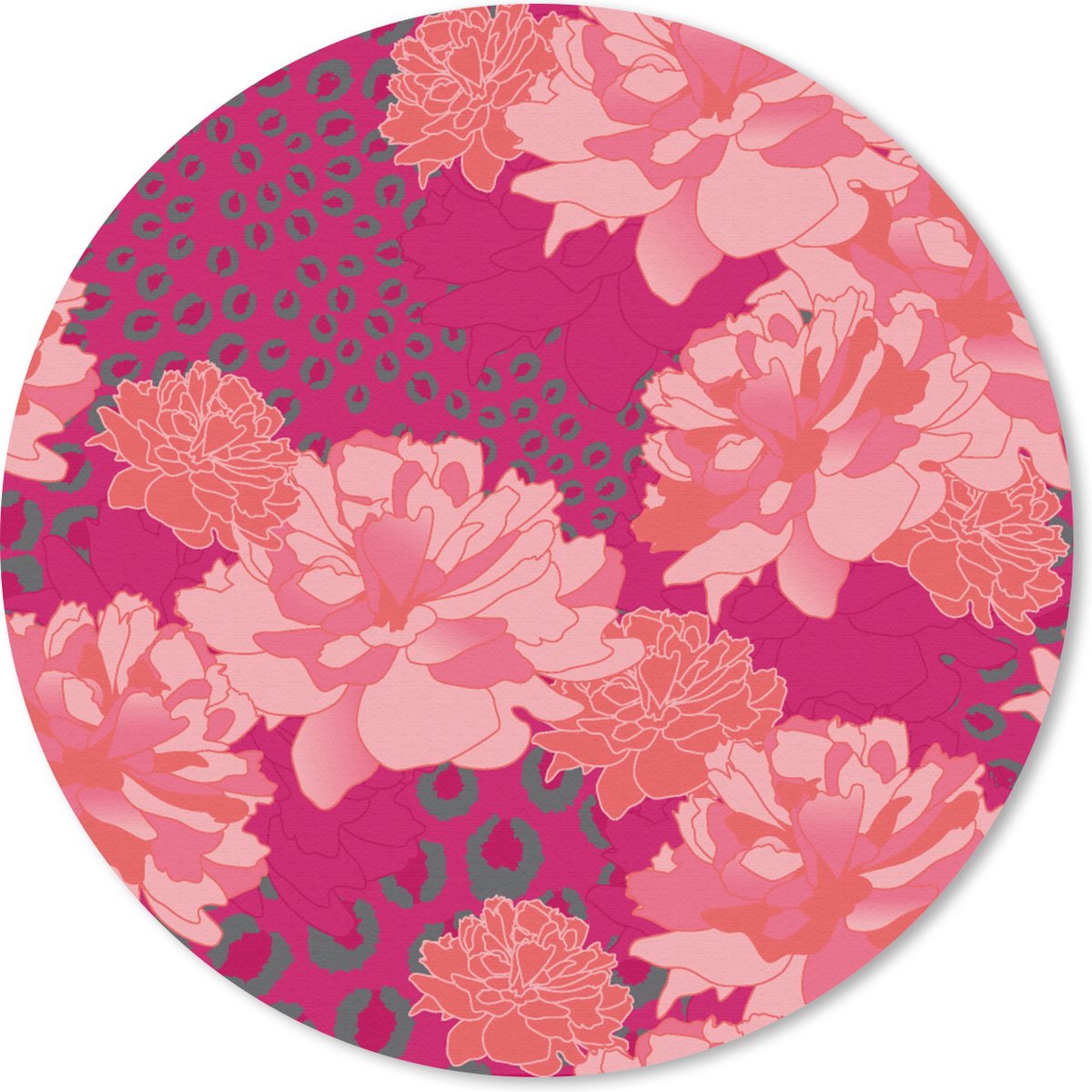 Muismat rond 30x30 cm - Mousepad Luipaard - Dierenprint - Pioenroos - Patroon - Ronde muismatten