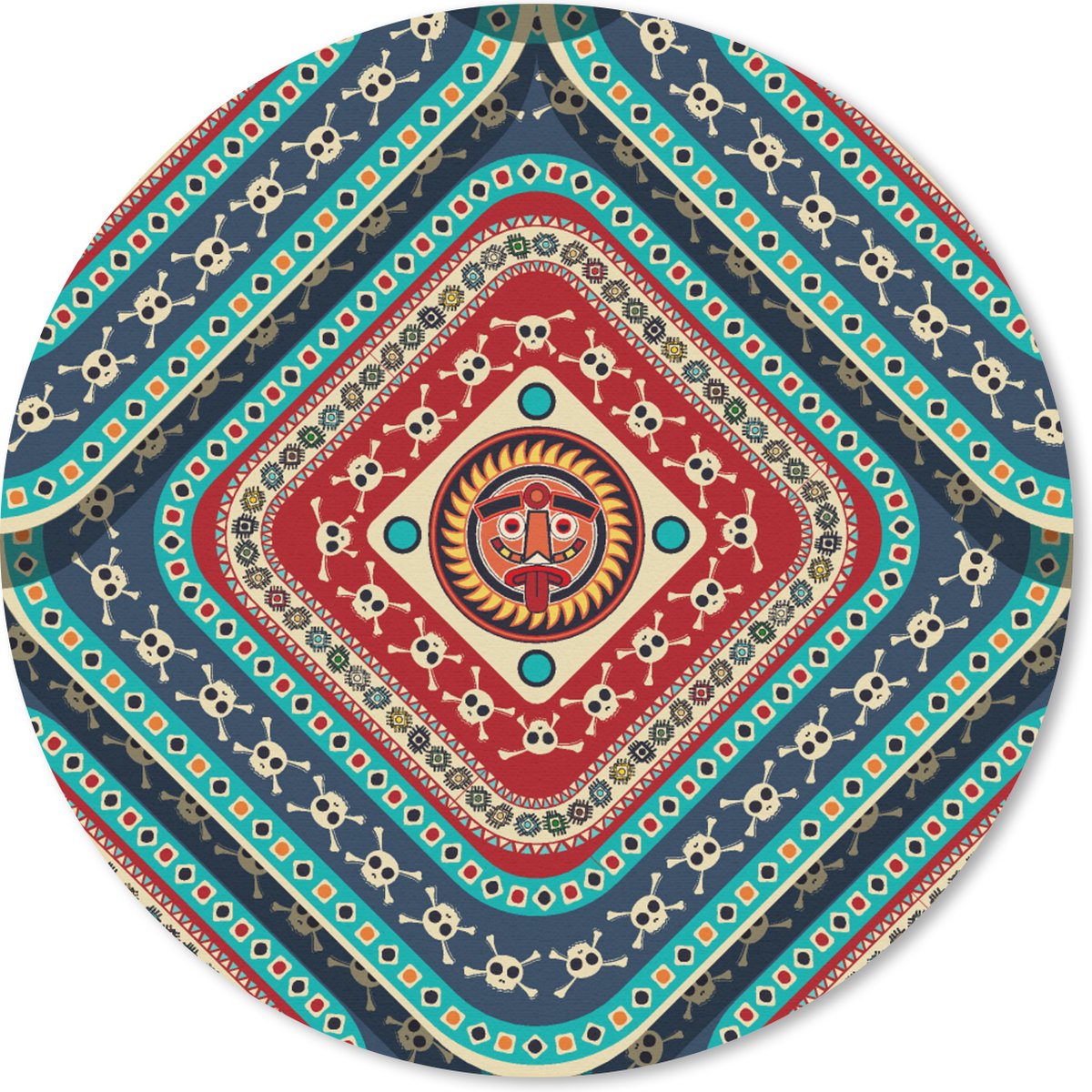 Muismat rond 40x40 cm - Mousepad Azteken - Patronen - Schedel - Ronde muismatten