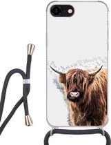 Hoesje met koord Geschikt voor iPhone SE 2020 - Schotse hooglander - Verf - Grijs - Siliconen - Crossbody - Backcover met Koord - Telefoonhoesje met koord - Hoesje met touw