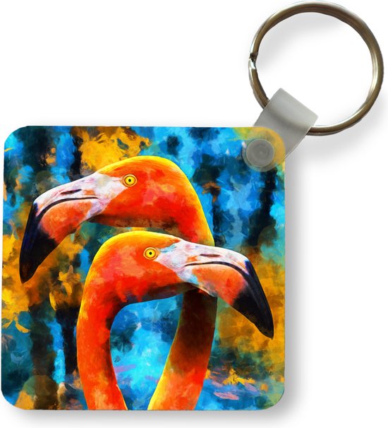 Sleutelhanger - Uitdeelcadeautjes - Schilderij - Olieverf - Flamingo - Plastic