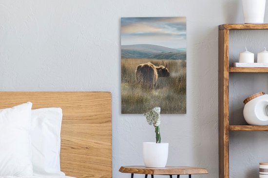 Peinture sur toile Highlanders écossais - Brouillard - Herbe - 20x30 cm - Décoration murale