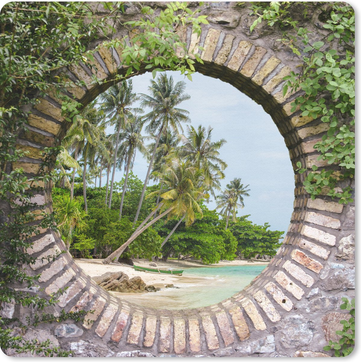 Muismat 20x20 cm - Mousepad Palmbomen - Tropisch - Doorkijk - Strand - Muismatten