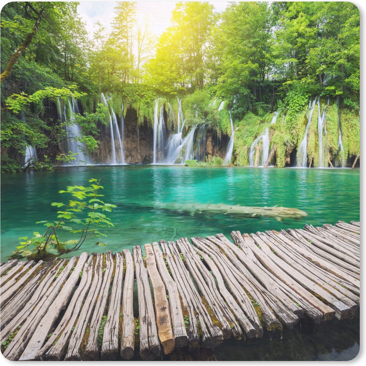 Muismat 20x20 cm - Mousepad Brug - Waterval - Natuur - Muismatten