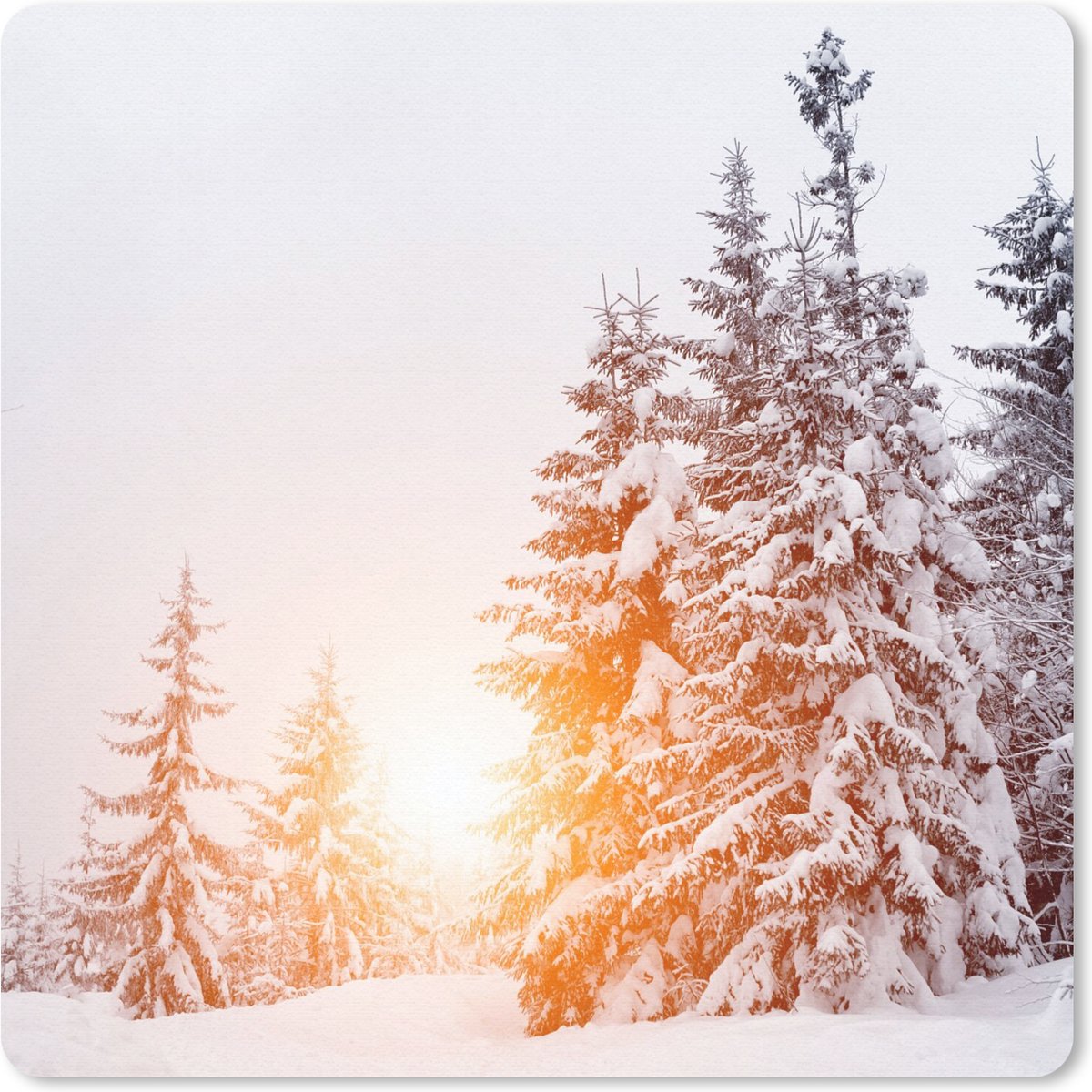 Muismat 20x20 cm - Mousepad Zon - Bomen - Sneeuw - Muismatten