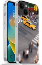 Geschikt voorApple Iphone 14 Plus - Soft case hoesje - New York - Amerika - Taxi - Siliconen Telefoonhoesje
