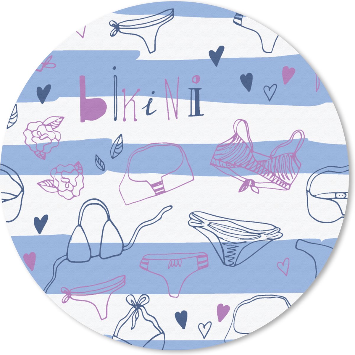 Muismat rond 20x20 cm - Mousepad Bikini - Zomer - Patronen - Ronde muismatten