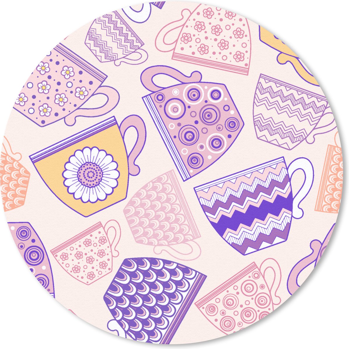 Muismat rond 30x30 cm - Mousepad Patronen - Theekopjes - Thee - Ronde muismatten