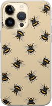 Leuke Telefoonhoesjes - Hoesje geschikt voor iPhone 14 Pro Max - Bijen print - Soft case - TPU - Print / Illustratie - Geel