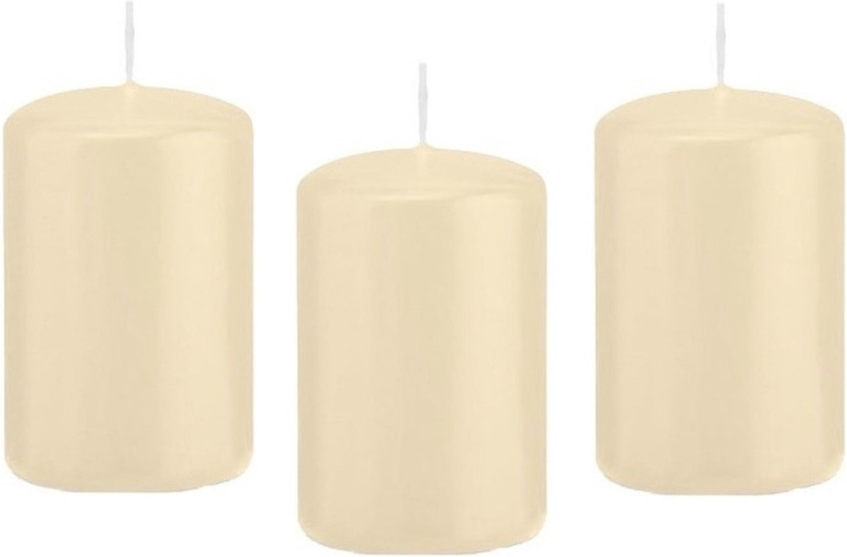 Trend Candles Cilinderkaars/stompkaars - 12x - cremewit - 5 x 8 cm - 18 branduren - met brandvertragende folie
