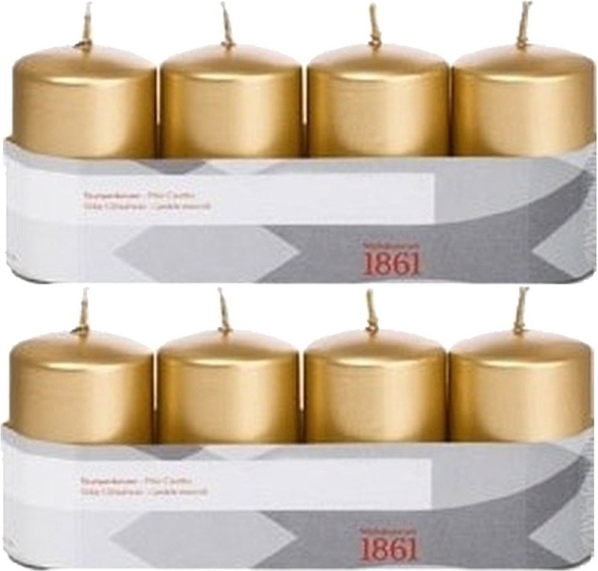 Trend Candles Cilinderkaarsen/stompkaarsen - set 8x - goud - 5 x 8 cm - 18 branduren Goudkleurig