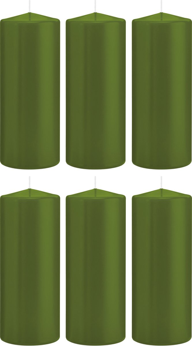 Trend Candles Cilinderkaars/stompkaars - 6x - olijfgroen - 8 x 20 cm - 119 branduren - horeca kaarsen