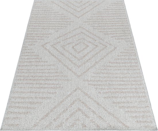 Teppich-Traum Vloerkleed voor woonkamer, slaapkamer, wachtkamer, kantoor, modern vloerkleed, korte pool, crème, beige, boho-stijl, abstract patroon, 140 x 200 cm