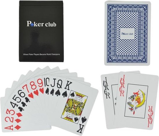 Thumbnail van een extra afbeelding van het spel 2 x Poker Club - Luxe speelkaarten van 100% plastic - Blauw + Rood