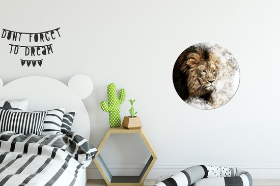 WallCircle - Stickers muraux - Cercle Papier Peint - Lion - Fumée - Animaux - 30x30 cm - Cercle Mural - Auto Adhésif - Autocollant Papier Peint Rond