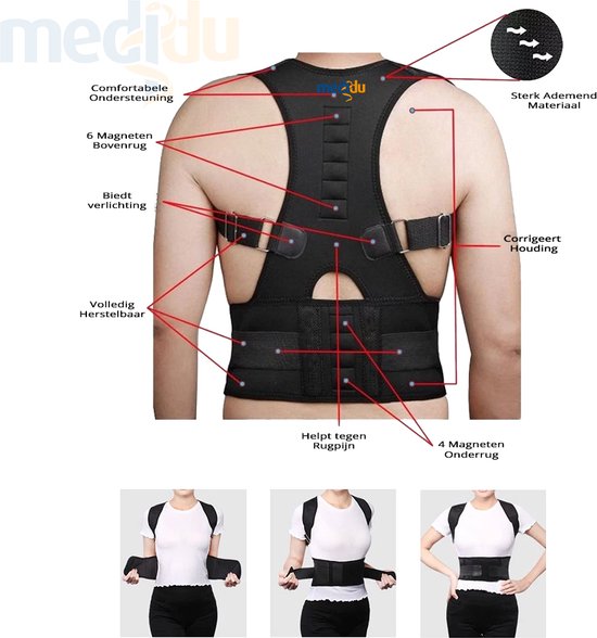 Dunimed Premium Houding Corrector - Verstelbare Postuur Corrector - Ventilerende Rugband - Houding Correctie - Unisex - L