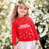 Kersttrui Rood Kind - Merry Christmas Rendieren (7-8 jaar - MAAT 122/128) - Kerstkleding voor jongens & meisjes