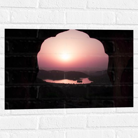 WallClassics - Muursticker - Roze Kleurige Zonsondergang - 60x40 cm Foto op Muursticker