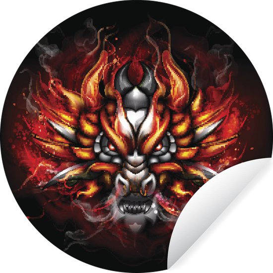 WallCircle - Stickers muraux - Cercle de papier peint - Illustration d'un dragon de feu - 80x80 cm - Cercle mural - Autocollant - Autocollant papier peint rond