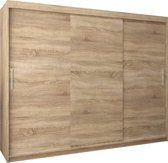 InspireMe - Kledingkast met 3 schuifdeuren, Modern-stijl, Kledingkast met planken (BxHxD): 250x200x62 - TORM 250 Sonoma Eik