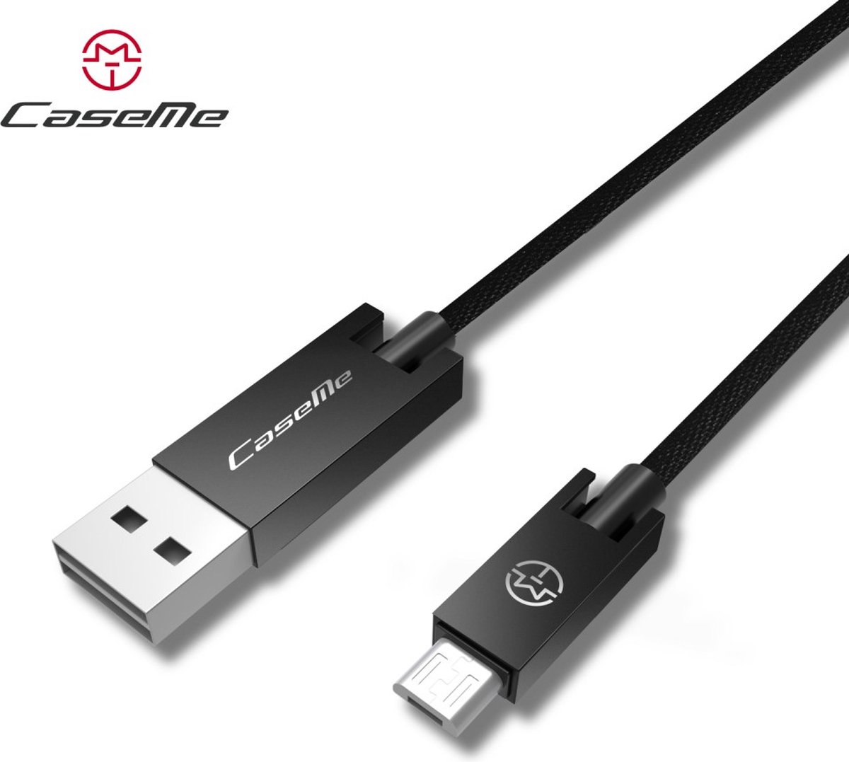 Caseme USB naar Micro USB kabel 25 cm - oplaadkabel zwart Android