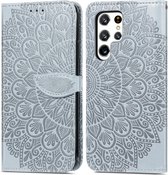 Luxe Telefoonhoesje voor Samsung Galaxy S22 Ultra | Hoogwaardig Leren Bookcase | Lederen Wallet Case | Luxe Uitstraling | Pasjeshouder | Zilver