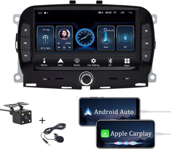 Autoradio Boscer®, Fiat 500 2016 - 2019, Apple Carplay et Android Auto, Android 10