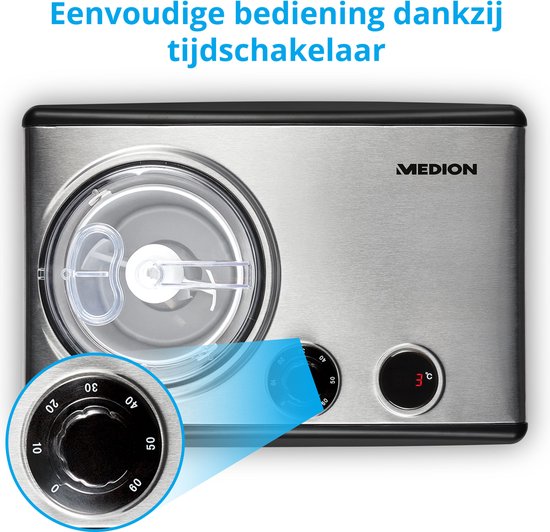 MEDION Ijsmachine met geïntegreerde compressor (ijsmaker & Yoghurtijsmaker, bevroren yoghurtmachine, 1,5 liter, 150 watt, MD 18387) van Medion — afbeelding 5