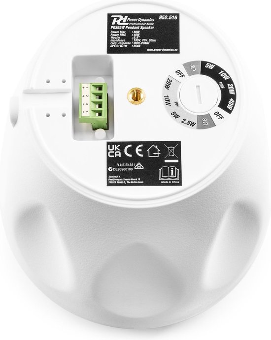 Speaker - Power Dynamics PDS65W - Hangende of wandmontage - 80W - 100V of 8 ohm - Wit van Power Dynamics — afbeelding 4