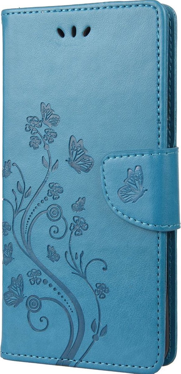 Mobigear Telefoonhoesje geschikt voor OnePlus 10T Hoesje | Mobigear Butterfly Bookcase Portemonnee | Pasjeshouder voor 3 Pasjes | Telefoonhoesje voor Pinpas / OV Kaart / Rijbewijs - Blauw
