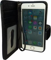 HEM hoes geschikt voor Suede look gevlamd zwart boekhoesje iPhone 14 Plus met vakje voor pasjes geld en een fotovakje en polsbandje